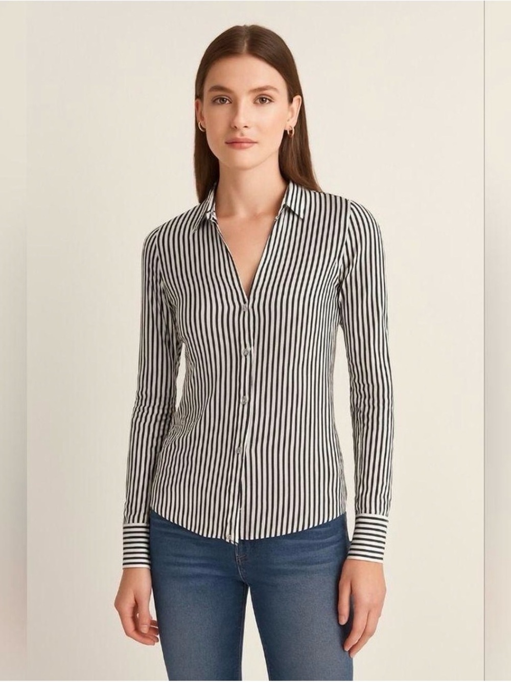 H&M dark blue and White Vertical Stripe Button-Down Shirt size 8